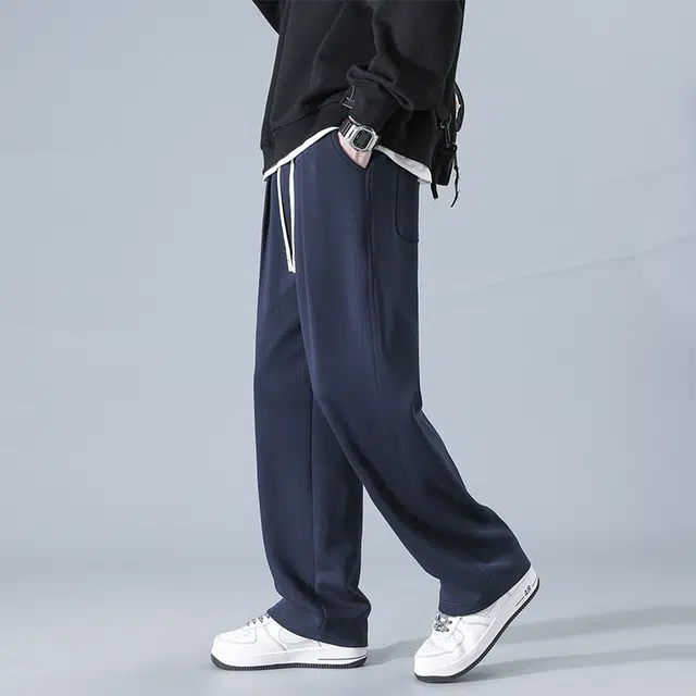 赛瀚 纯棉简约垂感宽松休闲裤男款秋季厚款潮流百搭舒适亲肤男装纯色阔腿长裤显瘦显高青少年学院风高街通勤外穿卫裤 男女同款