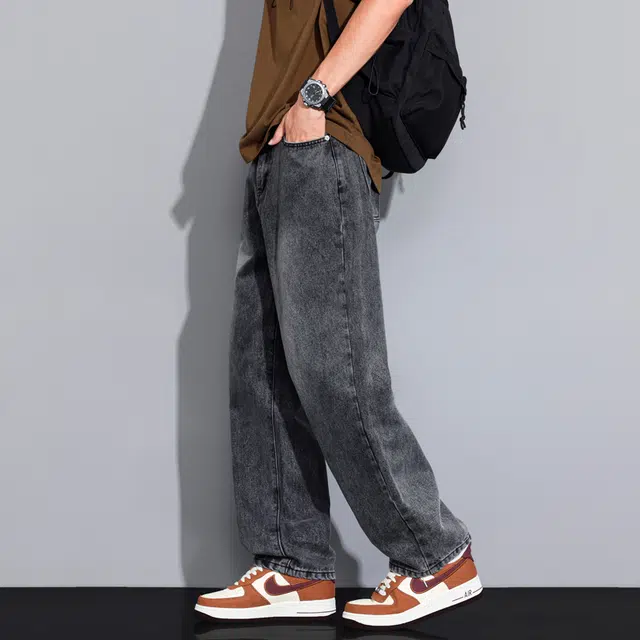 赛瀚 美式潮牌水洗阔腿牛仔裤男款春秋复古高街风百搭舒适亲肤男装宽松长裤显瘦显高青少年痞帅个性潮流日常通勤外穿休闲裤 男女同款