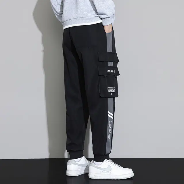 赛瀚 美式潮流工装束脚休闲裤男款春秋高街百搭多口袋条纹拼接设计舒适亲肤显瘦显高男装宽松长裤青少年通勤外穿男裤 男女同款