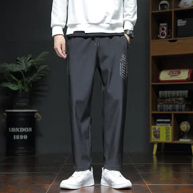 赛瀚 美式潮牌直筒休闲裤男款复古秋季厚款百搭舒适亲肤男装印花字母宽松长裤显瘦显高青少年高街潮流通勤外穿运动裤 男女同款