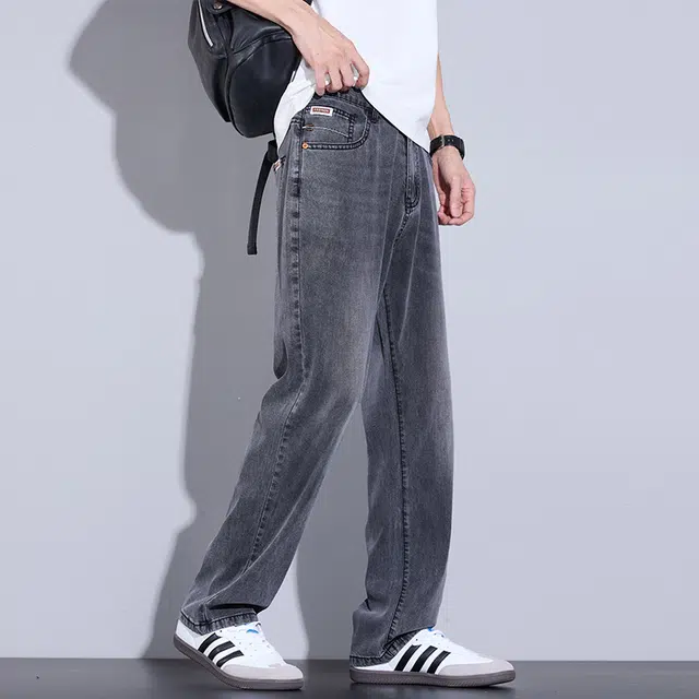赛瀚 莱赛尔天丝牛仔裤男生夏季薄款舒适透气复古水洗宽松直筒长裤美式潮牌高街风拉链纽扣多口袋设计时尚百搭潮流帅气休闲裤 男女同款