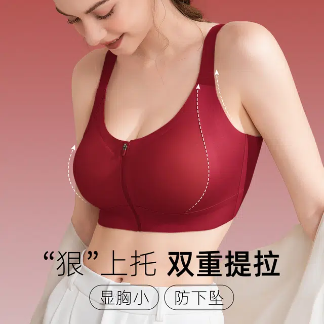 都市丽人 本命年大胸显小无钢圈聚拢承托收副乳舒适透气前扣调整型文胸 女款
