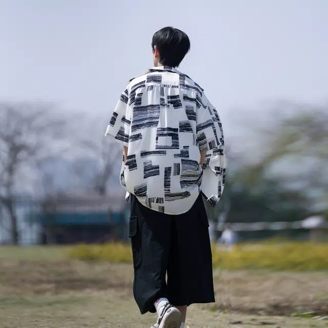 拾个壹先生 美式高街复古文艺宽松百搭冰丝短袖衬衣外套衬衫 男女同款