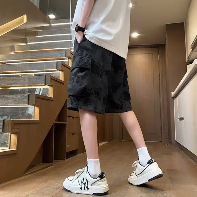 拾个壹先生 新中式国风扎染口袋设计休闲宽松重磅五分裤潮牌学生沙滩裤工装短裤 男女同款