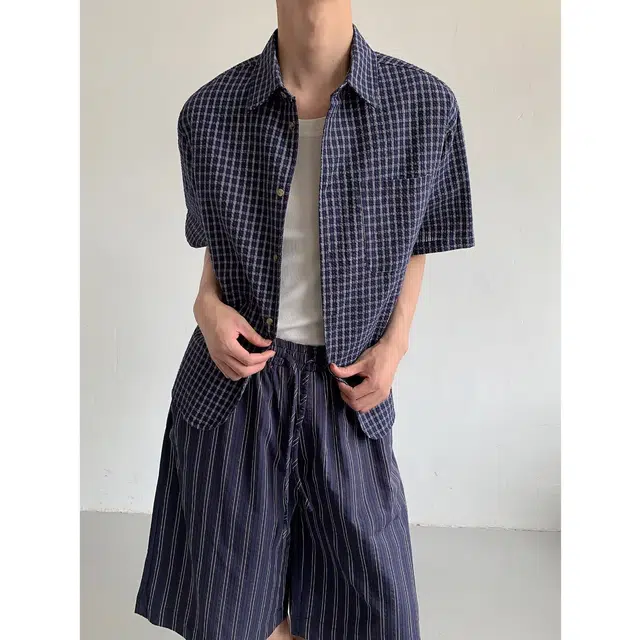 寻星记 美式日系融合休闲复古设计感短袖衬衫 男女同款