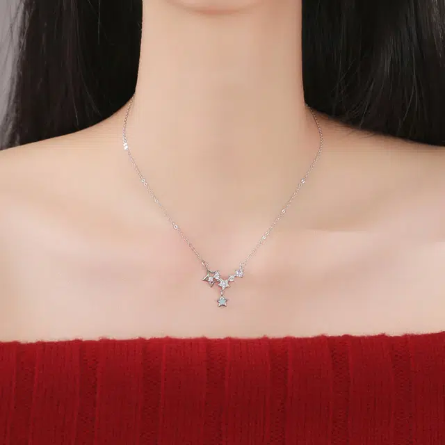 【纯银999 可免费定制刻字】 七好美银 足银夜光璀璨星语轻奢白月光可爱少女梦幻闪耀星河璀璨星星小众设计显白告白约会 锁骨链 项链 女款