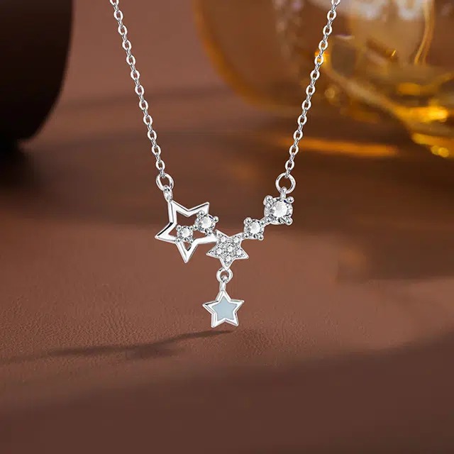 【纯银999 可免费定制刻字】 七好美银 足银夜光璀璨星语轻奢白月光可爱少女梦幻闪耀星河璀璨星星小众设计显白告白约会 锁骨链 项链 女款