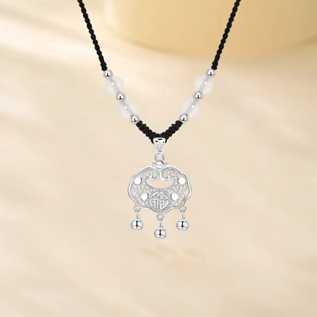 【999纯银 转运平安】足银福运平安锁 七好美银 新中式国风招财纳福小众设计编织简约时尚百搭长命锁本命年#好运 玛瑙 项链 男女同款情侣款