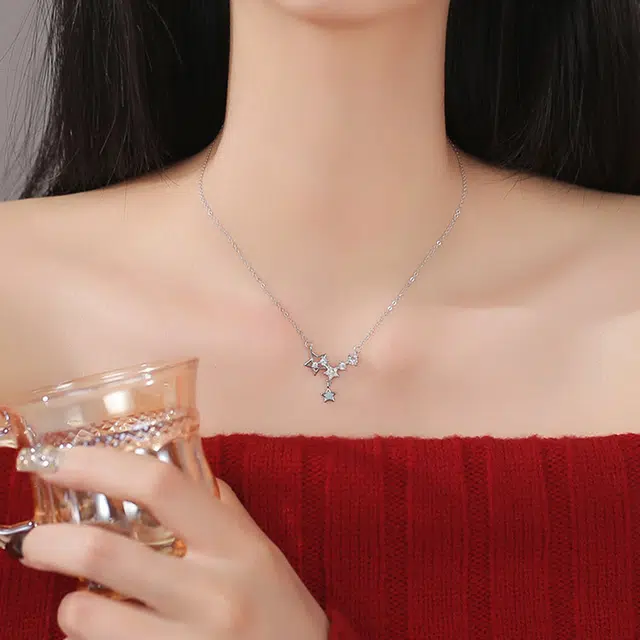 【纯银999 可免费定制刻字】 七好美银 足银夜光璀璨星语轻奢白月光可爱少女梦幻闪耀星河璀璨星星小众设计显白告白约会 锁骨链 项链 女款