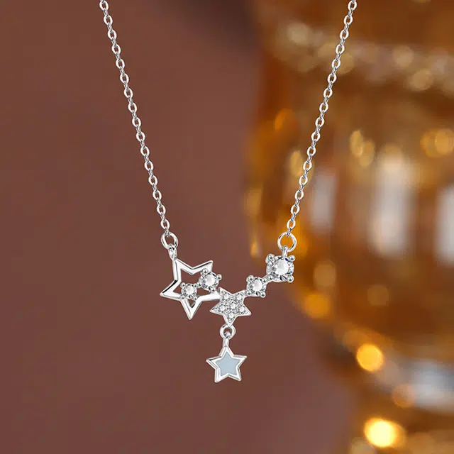 【纯银999 可免费定制刻字】 七好美银 足银夜光璀璨星语轻奢白月光可爱少女梦幻闪耀星河璀璨星星小众设计显白告白约会 锁骨链 项链 女款