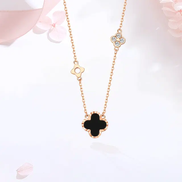 【S999足银纯银 幸运四叶草】 七好美银  精致轻奢时尚优雅温柔森系小清新 简约小众高级感设计 日常通勤百搭 玛瑙 项链 女款