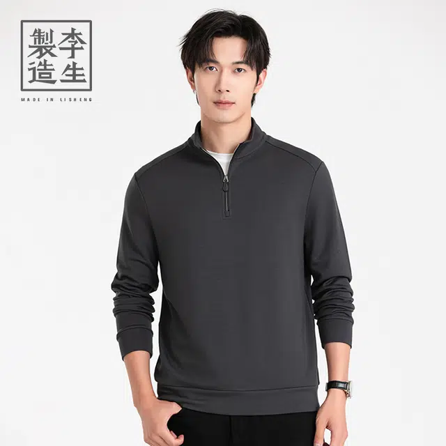 李生制造 通勤系列醋酸羊毛莫代尔半拉链立领轻磨毛卫衣 男款
