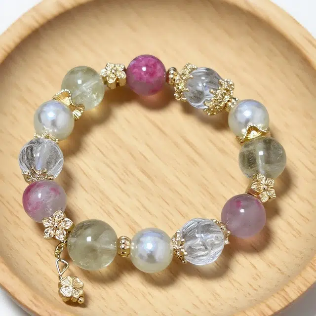 千叶珠宝 「璎珞叠翠·金缀梦」 优雅可爱灵动招桃花浪漫樱花轻奢高级感小众设计款#好运天然 粉水晶 手串 男女同款情侣款