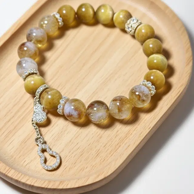 千叶珠宝 「金霭缀葫·钻芒耀」 优雅灵动招财福气富贵贵气轻奢高级感小众设计款#好运天然 黄水晶 手串 男女同款情侣款