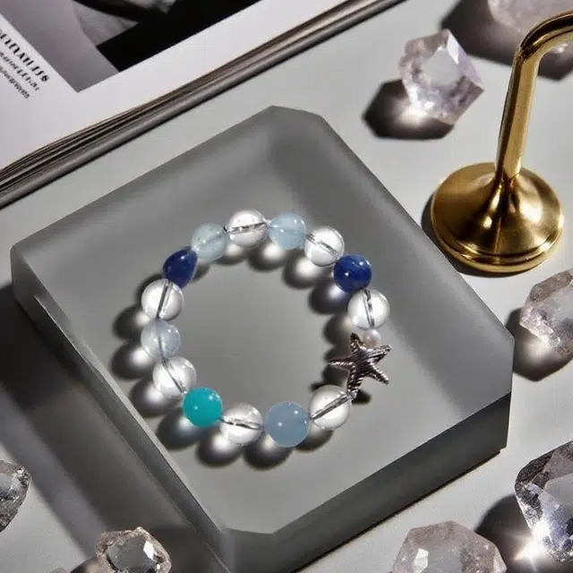 千叶珠宝 碧涛星印·银星垂 海岛日记星星优雅灵动可爱轻奢高级感小众设计款精致百搭#好运天然 蓝水晶 手串 男女同款情侣款