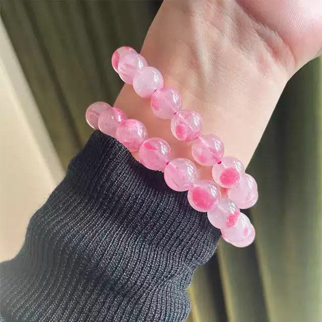 千叶珠宝 樱花雨粉晶果冻体旺桃花精品款天然 粉水晶 手串 男女同款情侣款