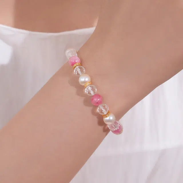 千叶珠宝 点彩粉黛时尚百搭#好运天然 白水晶 手串 女款