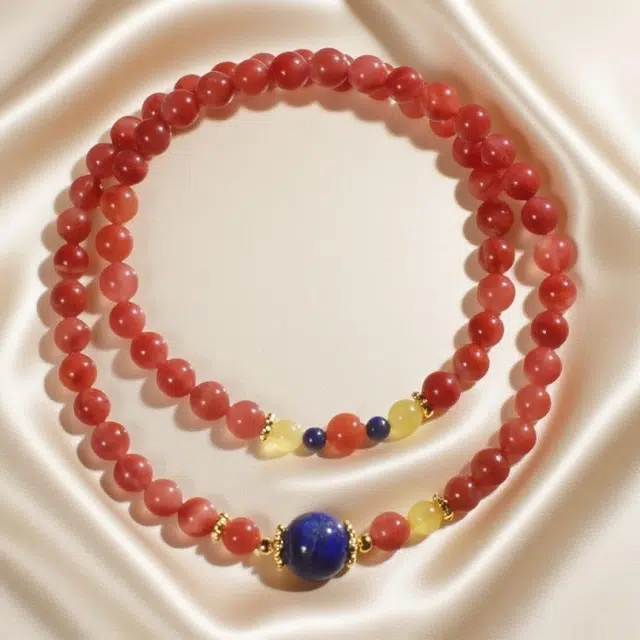 千叶珠宝 彤云抱蓝金辉缀彩蓝珠宋韵平安新中式国潮小众设计款 优雅贵气轻奢高级感大气#好运天然 玛瑙 手串 男女同款情侣款