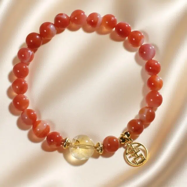 千叶珠宝 赤练悬吉金辉缀玉吉祥牌 平安新中式国潮小众设计款 优雅贵气轻奢高级感大气#好运天然 玛瑙 手串 男女同款情侣款