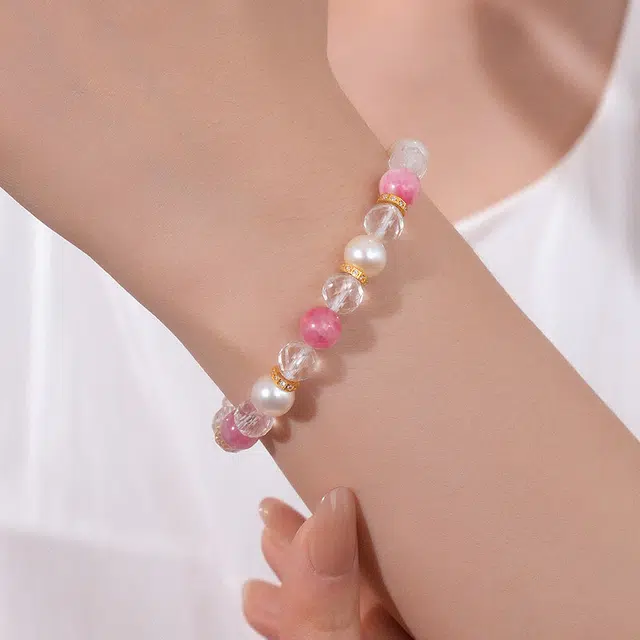 千叶珠宝 点彩粉黛时尚百搭#好运天然 白水晶 手串 女款