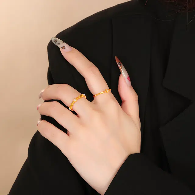 千叶珠宝 淡水珠闪亮珍珠 足金 一口价 黄金戒指 女款