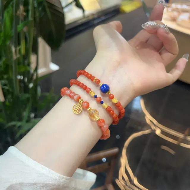 千叶珠宝 彤云抱蓝金辉缀彩蓝珠宋韵平安新中式国潮小众设计款 优雅贵气轻奢高级感大气#好运天然 玛瑙 手串 男女同款情侣款