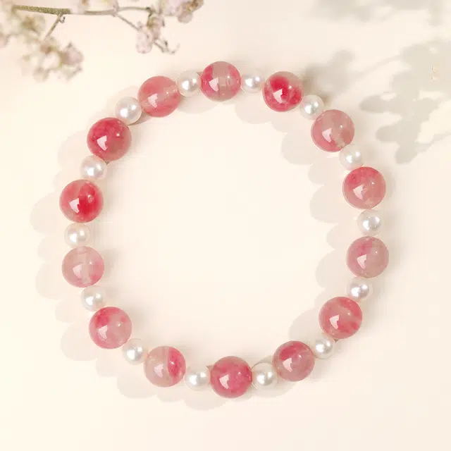 千叶珠宝 粉樱叠韵双色叠戴学生党职场开运首饰#好运天然 粉水晶 手串 桃花淡水珍珠手链轻奢小众高级感手饰 女友闺蜜礼物 女款