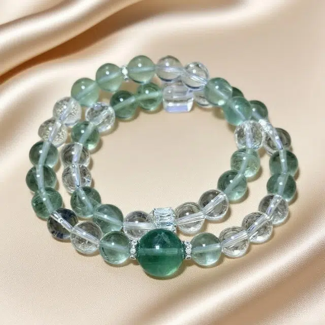 千叶珠宝 翠溪映月·银涟涤清透格调大气简约氛围感气质轻奢高级感小众设计款#好运天然 绿发晶 手串 男女同款情侣款