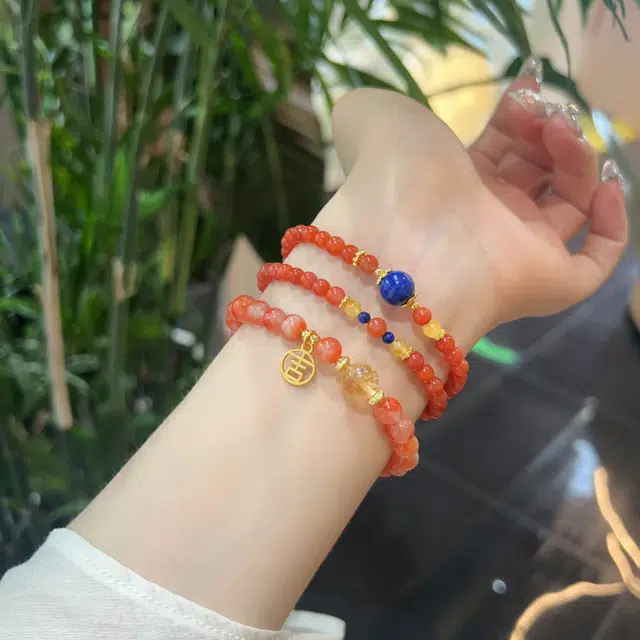 千叶珠宝 彤云抱蓝金辉缀彩蓝珠宋韵平安新中式国潮小众设计款 优雅贵气轻奢高级感大气#好运天然 玛瑙 手串 男女同款情侣款