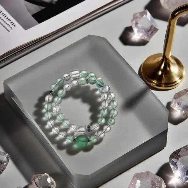 千叶珠宝 翠溪映月·银涟涤清透格调大气简约氛围感气质轻奢高级感小众设计款#好运天然 绿发晶 手串 男女同款情侣款