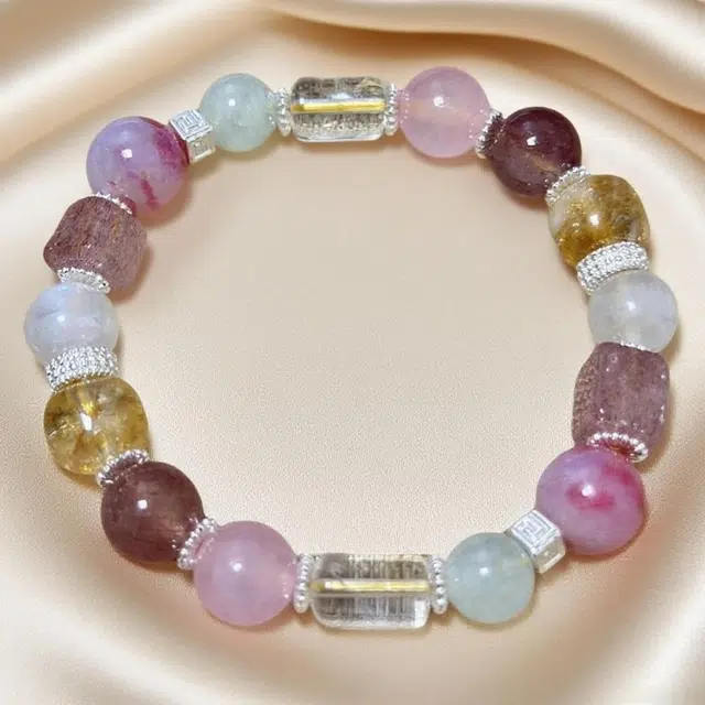 千叶珠宝 「彩珠流光·银环镶梦」多宝异形个性独特小众设计感高级精致灵动贵气气质#好运天然 多色水晶 手串 男女同款情侣款