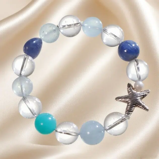 千叶珠宝 碧涛星印·银星垂 海岛日记星星优雅灵动可爱轻奢高级感小众设计款精致百搭#好运天然 蓝水晶 手串 男女同款情侣款