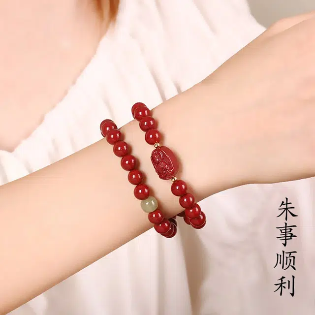 路易佳妮 本命佛属兔鸡马鼠虎龙文殊普贤菩萨本命年紫金砂再造辰砂 朱砂 手串 男女同款情侣款
