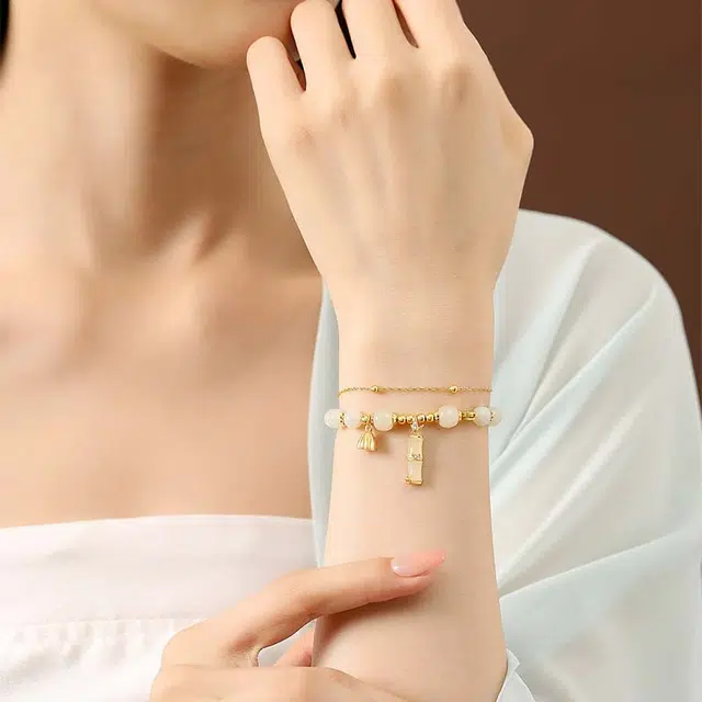 路易佳妮 竹节那小众百搭高级感竹子饰品#好运 和田玉手链 青白玉 男女同款情侣款