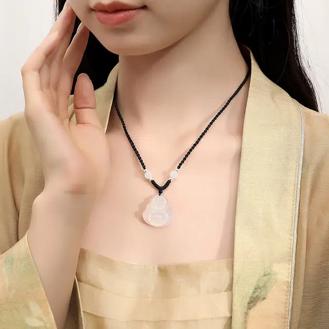 路易佳妮 弥勒佛新中式国潮大肚佛编织天然 玉髓 项链 男女同款情侣款