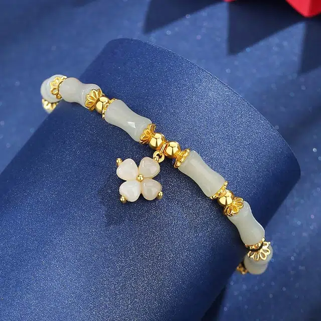 路易佳妮 四叶草竹节轻奢小众国风高级感手饰品#好运 手串 青白玉 男女同款情侣款