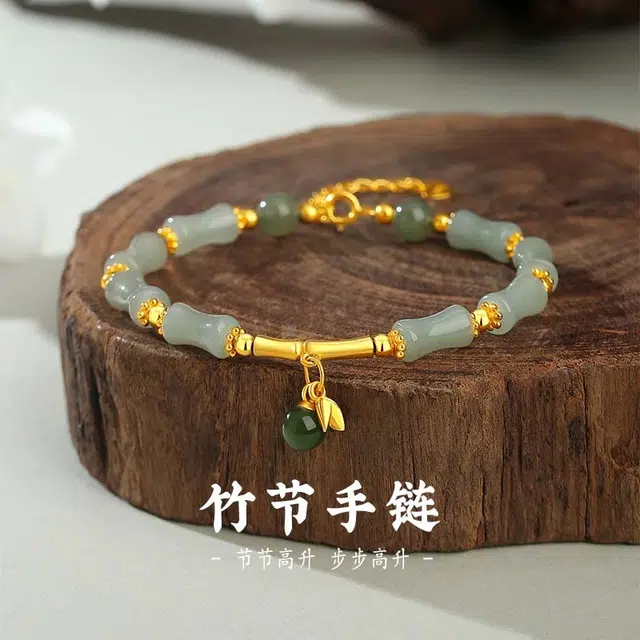 路易佳妮 竹节小众百搭高级感新中式国风 手串 青白玉 男女同款情侣款