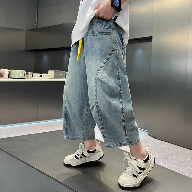 木木屋牛仔裤 百搭简约舒适休闲潮流洋气 蓝色 儿童款
