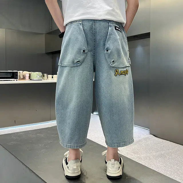 木木屋牛仔裤 百搭简约舒适休闲潮流洋气 蓝色 儿童款