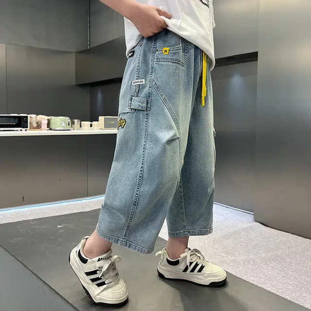 木木屋牛仔裤 百搭简约舒适休闲潮流洋气 蓝色 儿童款