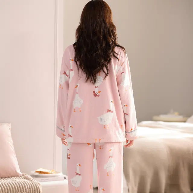 俞兆林 超火宝妈同款甜美时尚卡通高级感加厚保暖法兰绒孕期月子服便捷哺乳口舒适家居服睡衣套装 秋冬季 女款