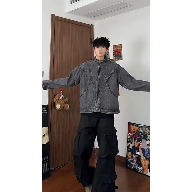 木木兔 美式牛仔衬衫款复古做旧潮牌外套宽松水洗夹克 男款