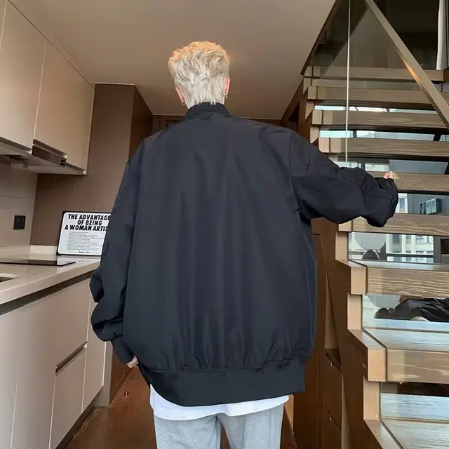 木木兔 美式潮牌贴标工装外套男士宽松大码青年学生棒球服飞行员夹克 男款