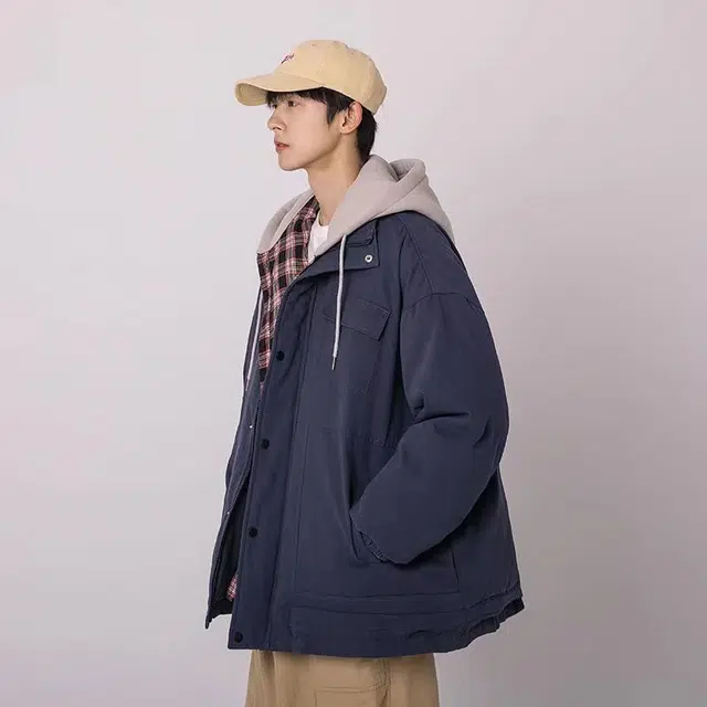 木木兔 美式假两件宽松潮牌面包工装棉服 男款