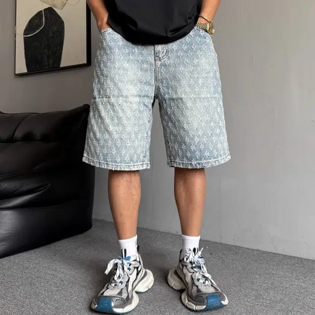 木木兔 美式痞帅潮牌直筒休闲百搭小众时尚设计感五分裤牛仔短裤 男款