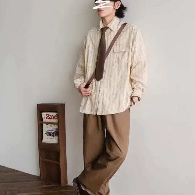 木木兔 美式复古条纹学院风休闲宽松百搭长袖衬衫 男款