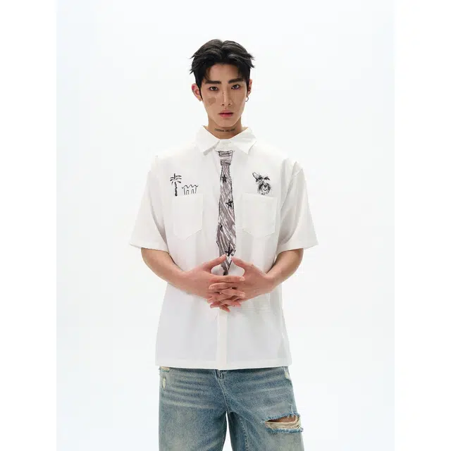 木木兔 美式复古潮牌简约高级感短袖衬衫 男款