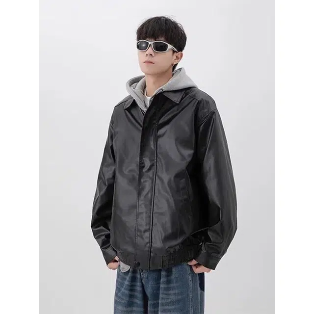 木木兔 美式复古皮衣痞帅潮牌休闲宽松外套情侣翻领夹克 男款