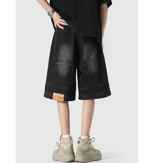 木木兔 美式水洗复古潮牌休闲百搭时尚直筒设计感五分牛仔短裤 男款