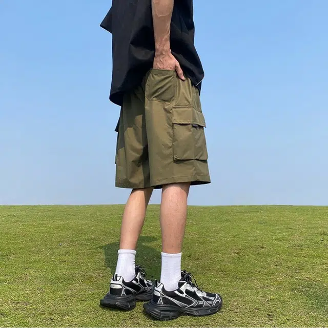 木木兔 美式大口袋潮牌速干百搭休闲宽松时尚运动中裤透气小众五分裤工装短裤 男款